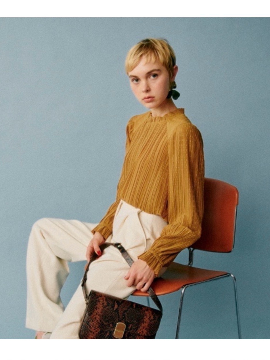 Sezane Sibie Gold Mustard Pleated Long-Sleeve Blouse Size 36 / Us 4
